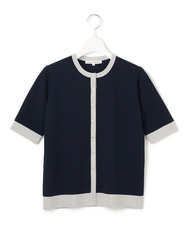 23区 S 【WEB&一部店舗限定/洗える】レーヨンポリエステルストレッチ 半袖 カーディガン ネイビー×シルバーラメ
