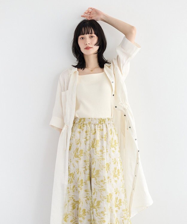 YECCA VECCA フレンチリネンドロストワンピース White