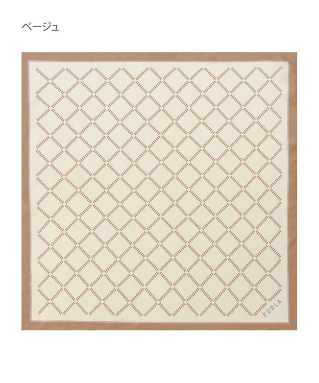 MOONBAT 【シルク100%】FURLA (フルラ) ダイアゴナルチェック 格子柄 シルクプリントスカーフ 58cm×58cm UV対策 手洗い可能 ベージュ