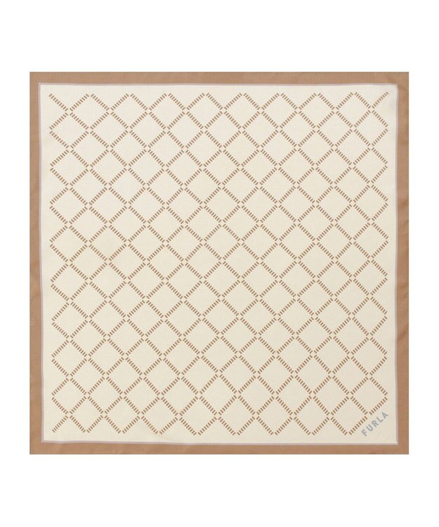 MOONBAT 【シルク100%】FURLA (フルラ) ダイアゴナルチェック 格子柄 シルクプリントスカーフ 58cm×58cm UV対策 手洗い可能 ベージュ