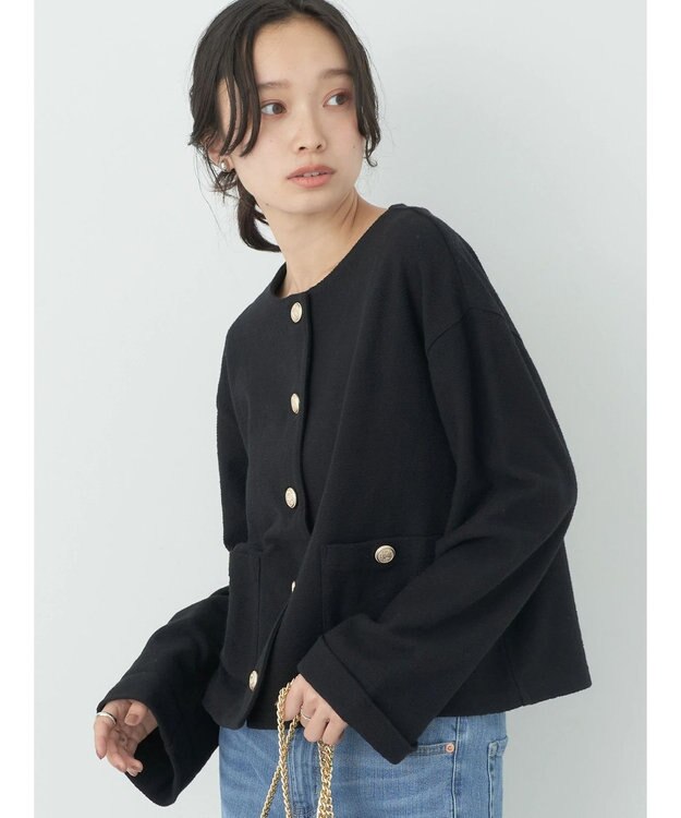 earth music&ecology 金釦スラブカーディガン Black