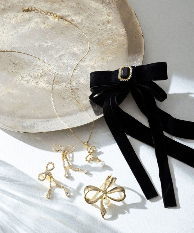 組曲 リボンパールブローチ ゴールド系