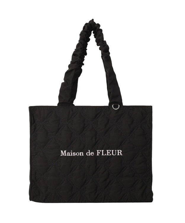 Maison de FLEUR ギャザーハンドルリボンキルティングトート Black