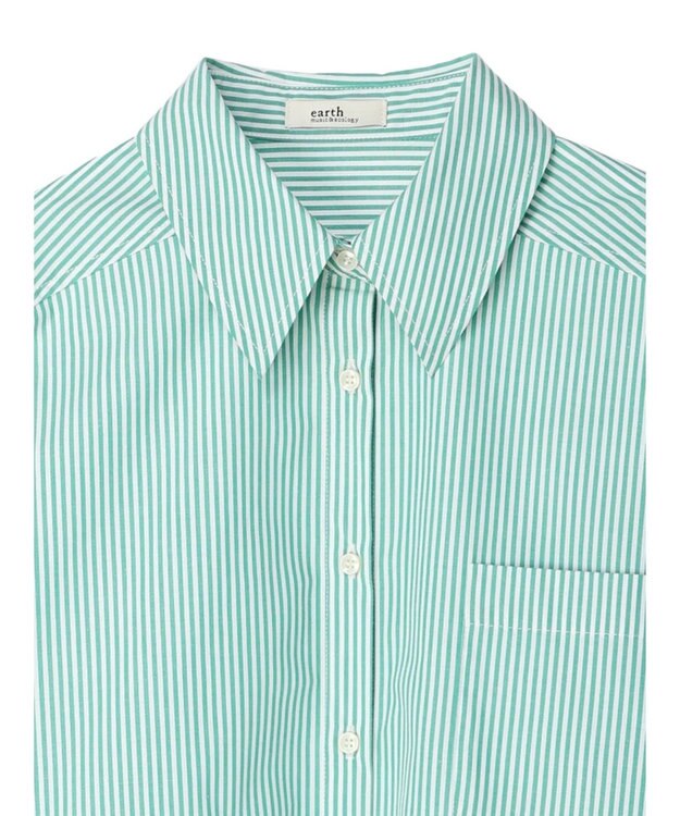 earth music&ecology ボーイズライクシャツ Stripe Green