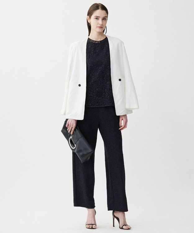 ICB L 【洗える】 ナイロンコードレース ブラウス ブラック系