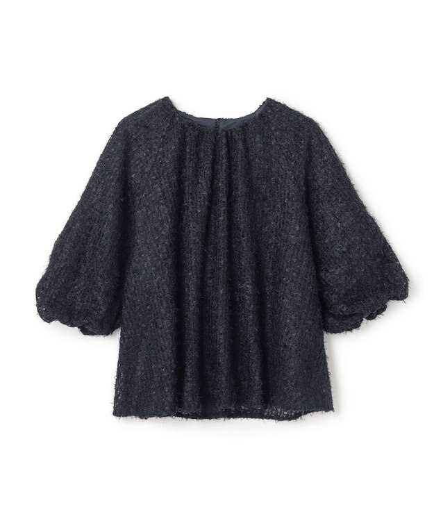 UNFILO L エアリーヤーン ギャザーブラウス ネイビー