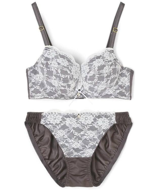 San-ai Resort（三愛水着楽園） 【northerly bra フィットシリーズ 脇胸すっきり】アミアゲレースアップ ブラジャー＆ショーツSet B～Fカップ グレー