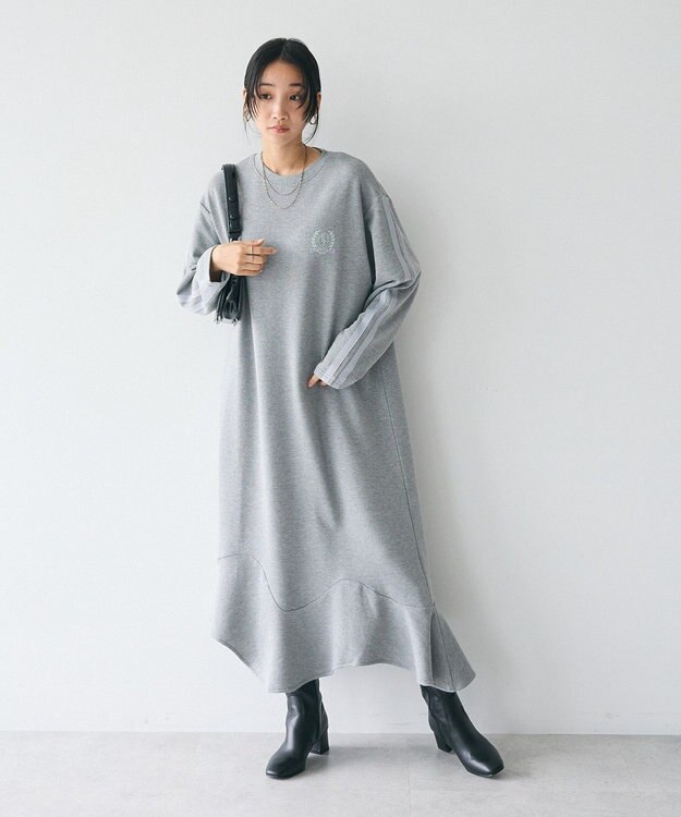CRAFT STANDARD BOUTIQUE ライン入り裾フリルワンピース Gray Mixture