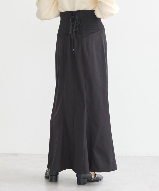 earth music&ecology サイドリブバックレースアップスカート Black