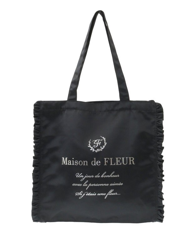 Maison de FLEUR サテンフリルスクエアトートバッグ Black