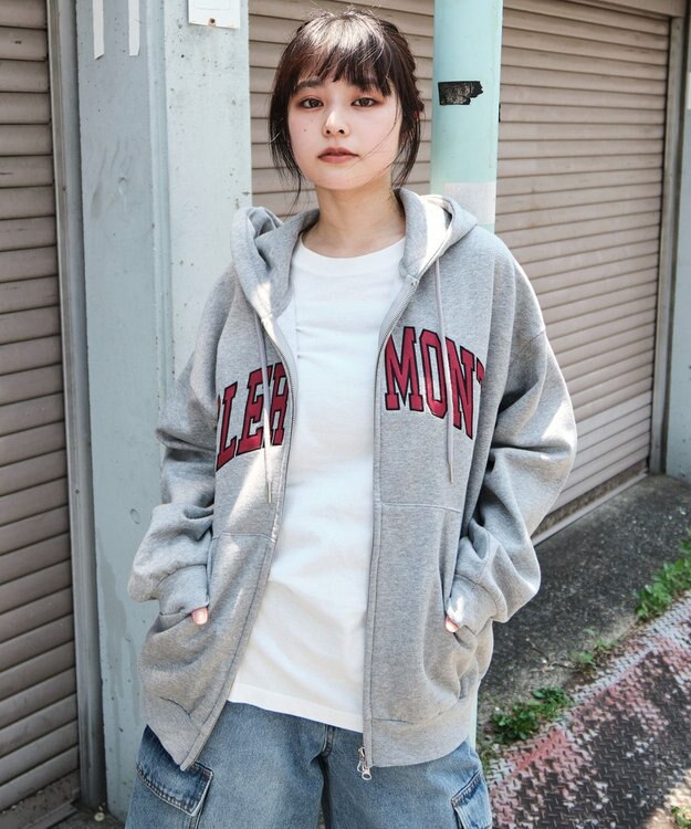 WEGO 【25年秋冬新作/ユニセックス着用ITEM/SMLサイズ展開】グラフィックロゴダブルZIPパーカー 杢グレー