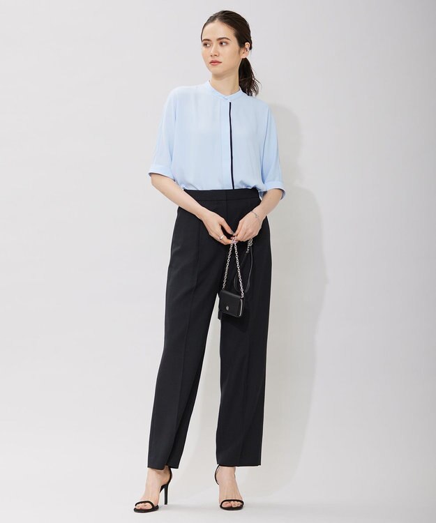 ICB L 【接触冷感・速乾・洗える】T.R.Liプレーンウィーブ ストレートパンツ ブラック系