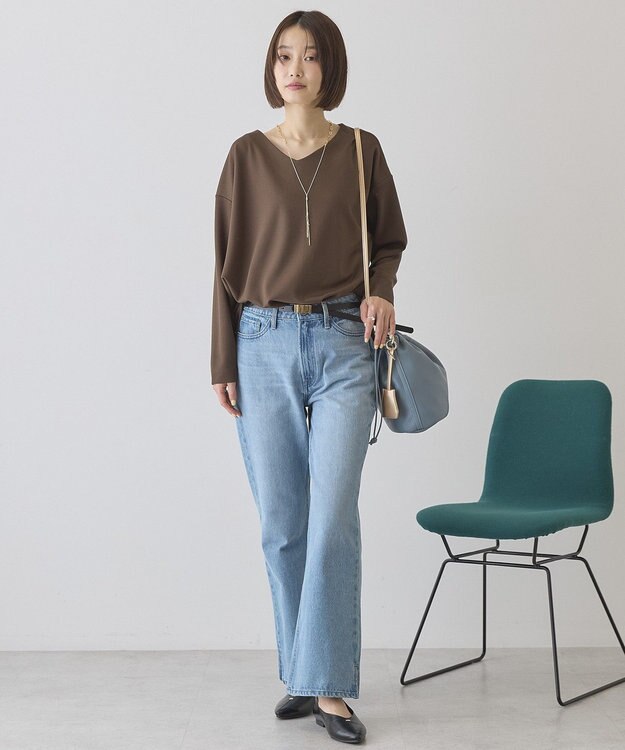 AMERICAN HOLIC Vネック裾異素材ポンチプルオーバー Brown