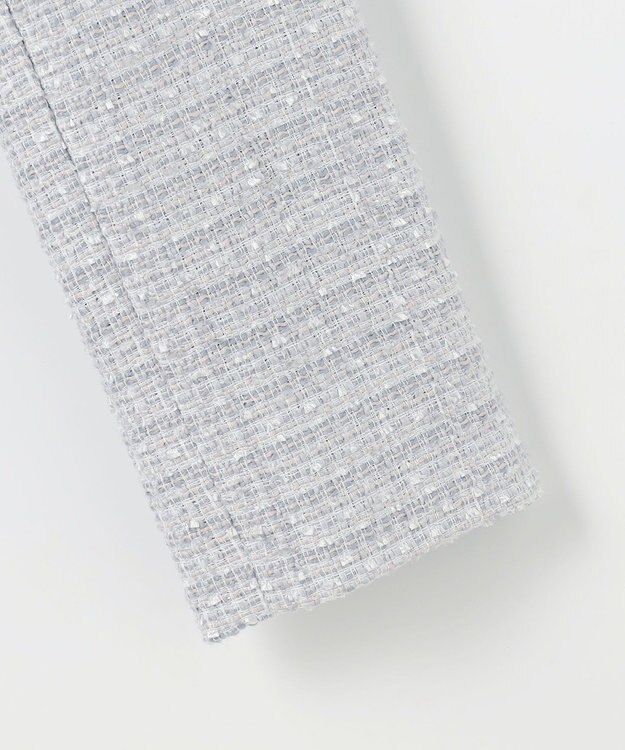 ANY SIS L ノーカラーフリンジツイード ジャケット ブルーグレーミックス