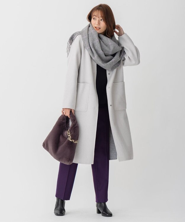 自由区 フェイクファーワンハンドル バッグ グレー系