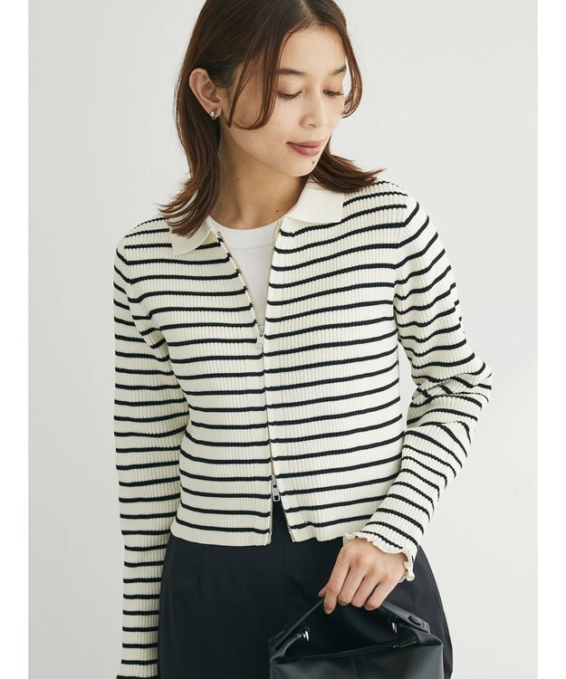 Green Parks ・ＥＬＥＮＣＡＲＥ　ＤＵＥ　Ｗ　ＺＩＰ　ボーダーカーデ Off White