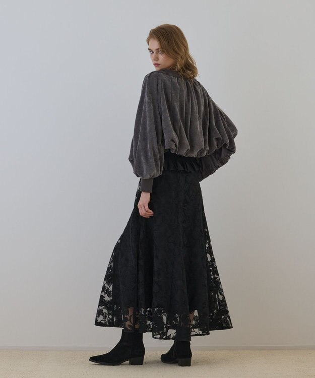 GRACE CONTINENTAL エンブロイダリーフレアスカート ブラック