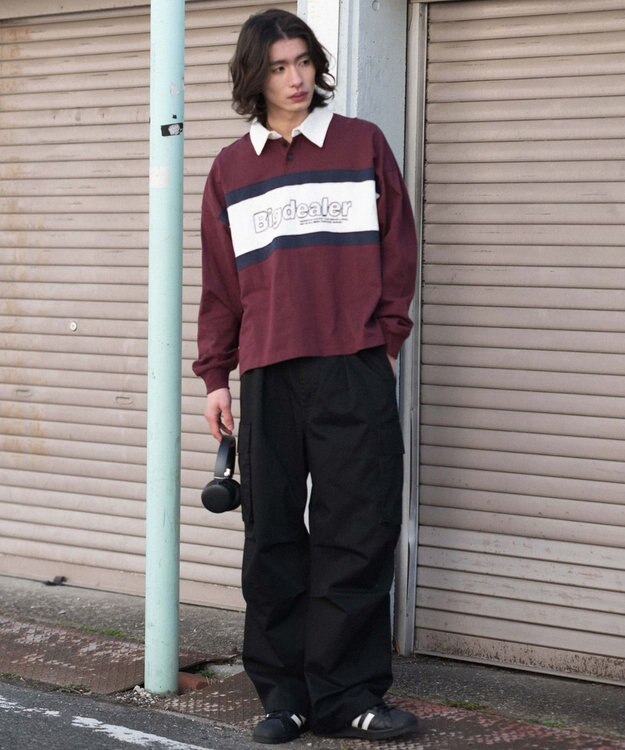 WEGO 【ユニセックス着用ITEM】ステッチロゴラガーシャツ ワイン