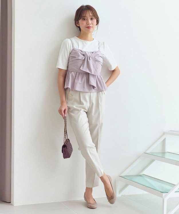 Feroux 【セットアップ対応・洗える】リボンタフタ ビスチェ カットソー ピンク系