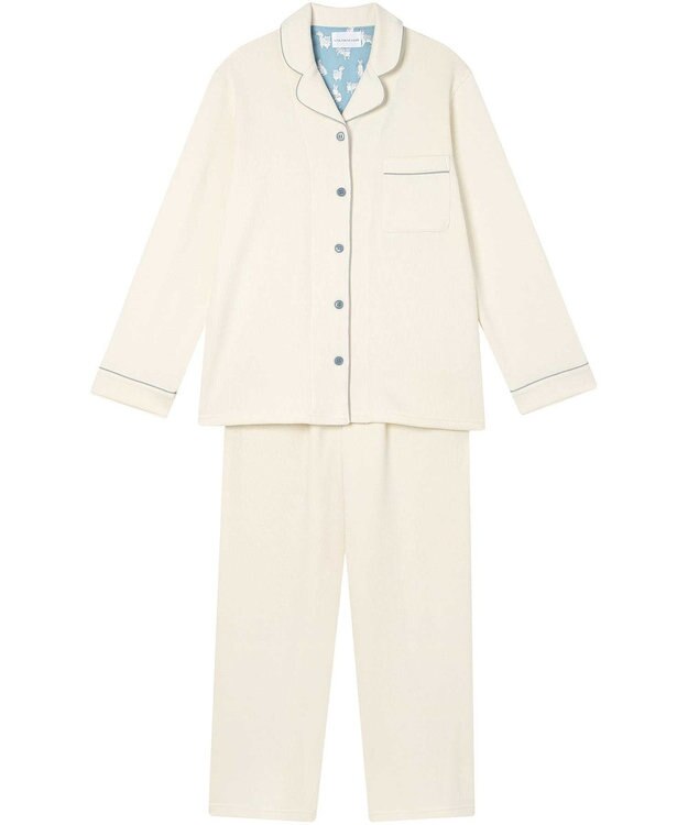 une nana cool 【綿混】ソフトコットンリブ 長袖開襟パジャマ MADE WITH LIBERTY FABRIC クリーム