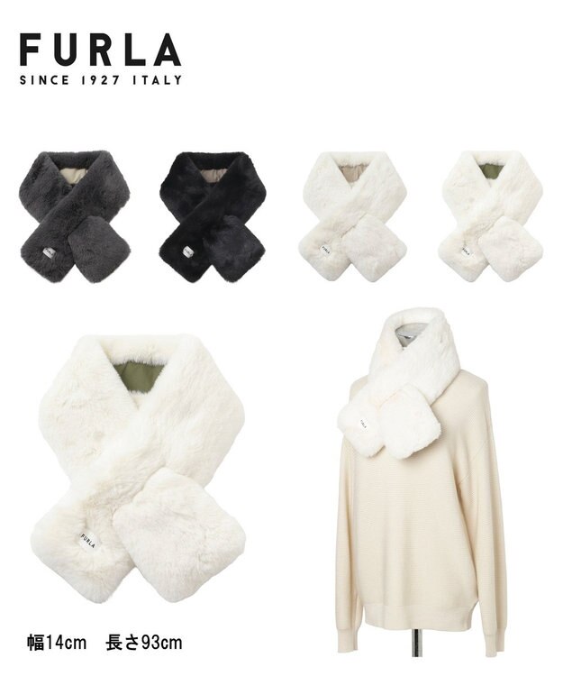 MOONBAT FURLA 【リバーシブル】フェイクファー×ダウンマフラー トリミング リバーシブル オリーブグリーン