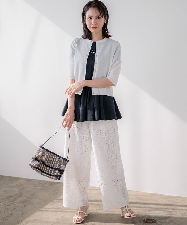 組曲 【先行予約】シアーニット5分袖 カーディガン ホワイト系