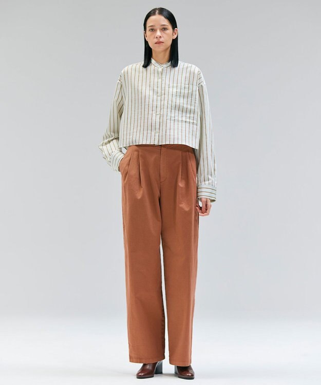 BEIGE， 【洗える】KNOX / ショート丈バンドカラーシャツ Sage St