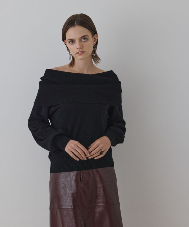 GRACE CONTINENTAL ウールオフショルニットトップ ブラック