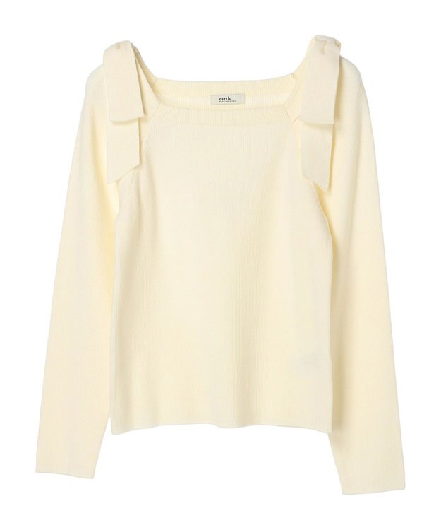 earth music&ecology 肩リボンニットプルオーバー Ivory