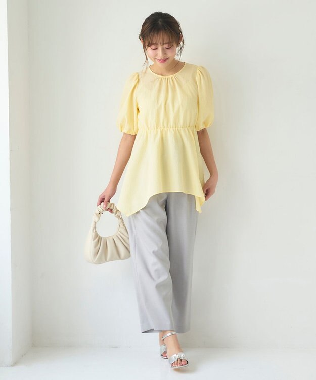 Feroux 【洗える】パフスリーブチュニック ブラウス イエロー系