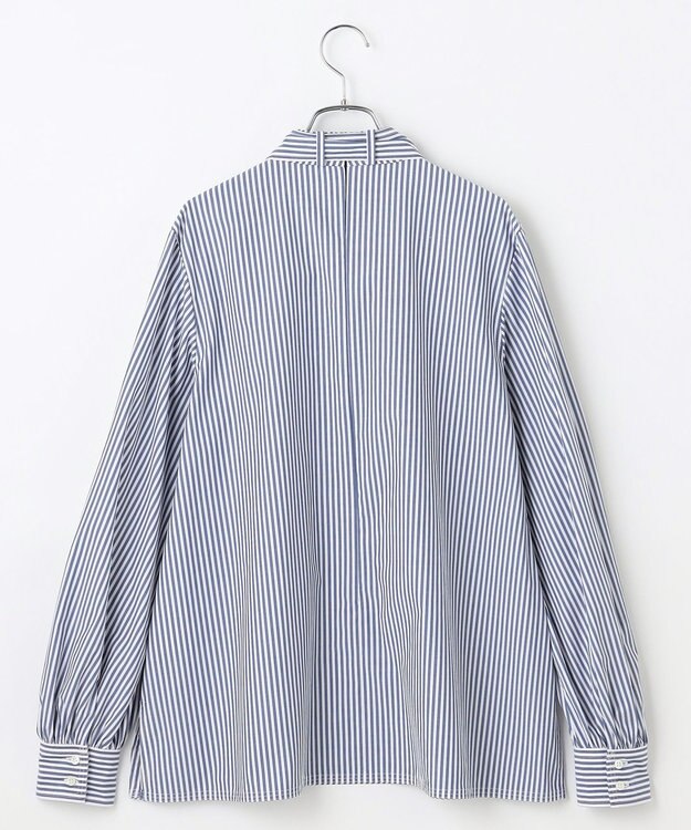 #Newans 【洗濯機可】ステッチデザインリボンタイブラウス ネイビーストライプ