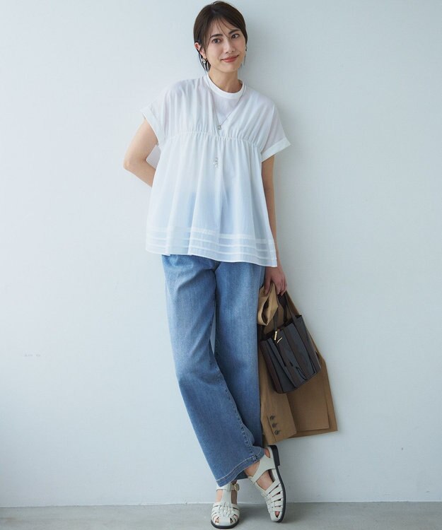 23区 L 【Oggi6月号掲載/接触冷感】23区DENIM サマー タック ワイド パンツ スカイブルー系