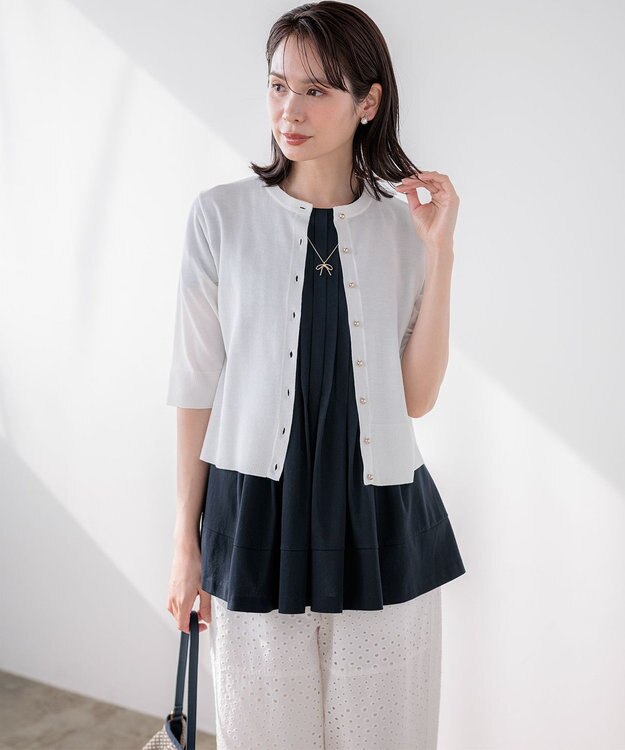 組曲 【先行予約】シアーニット5分袖 カーディガン ホワイト系