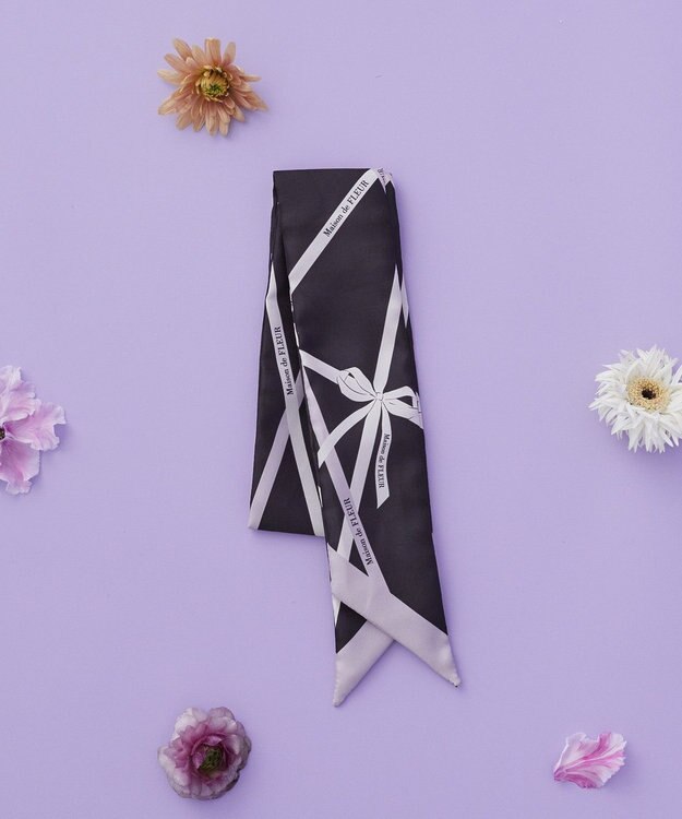 Maison de FLEUR リボンモチーフ柄スカーフ Black