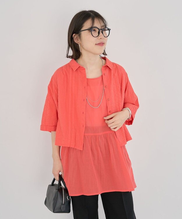 Green Parks Ｉ　ＳＥＴ２点　ギャザーシャツ＋布帛インナー Red