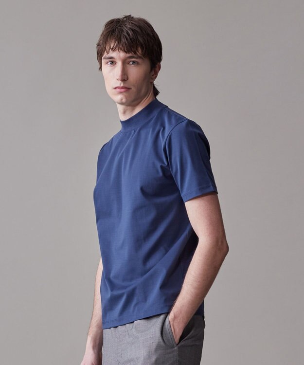 J.PRESS MEN シルクのような光沢感の上品Tシャツ【UVカット / 接触冷感 / 吸水速乾】【J.PRESS PREMIUM JERSEY】ポンチモックネック Tシャツ ネイビー系