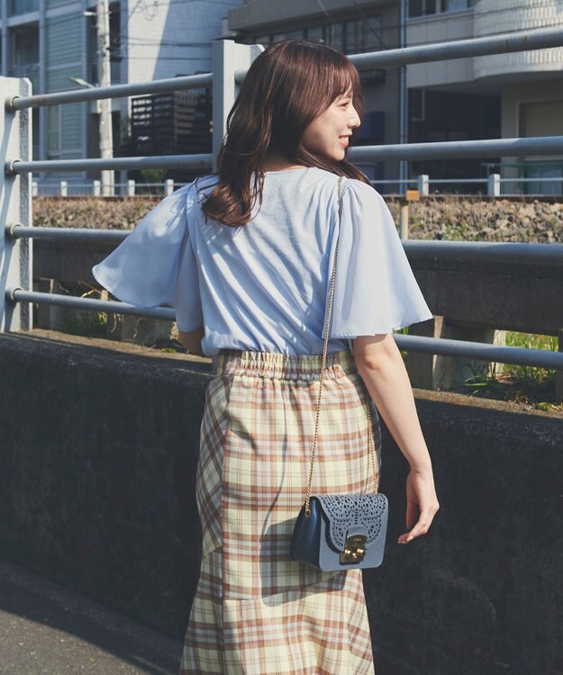 Feroux 【UVケア】ジョーゼットフレアスリーブ Tシャツ スカイブルー系