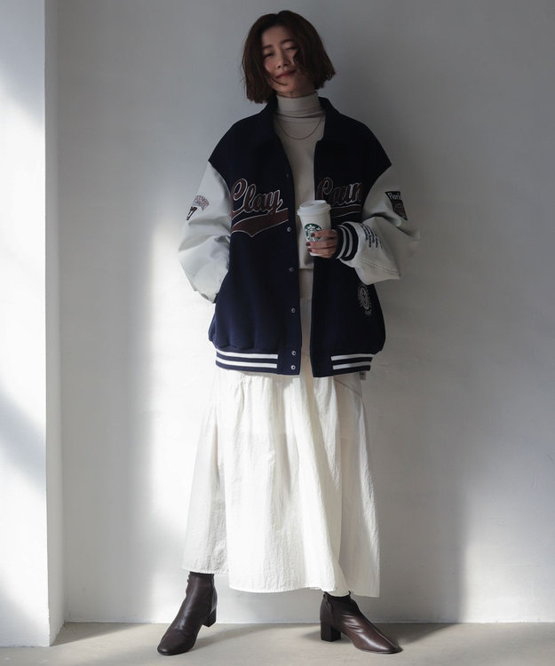 WEGO 【25年秋冬新作/ユニセックス着用ITEM/SMLサイズ展開】メルトンワッペンスタジャン ネイビー