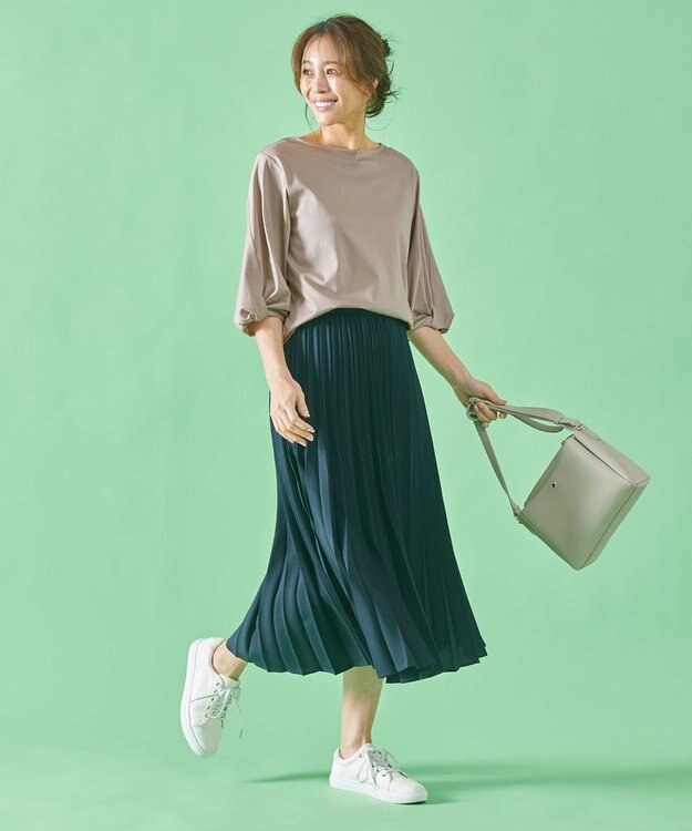 ANY 【接触冷感】シルケットスムース ツイストスリーブトップス グレージュ