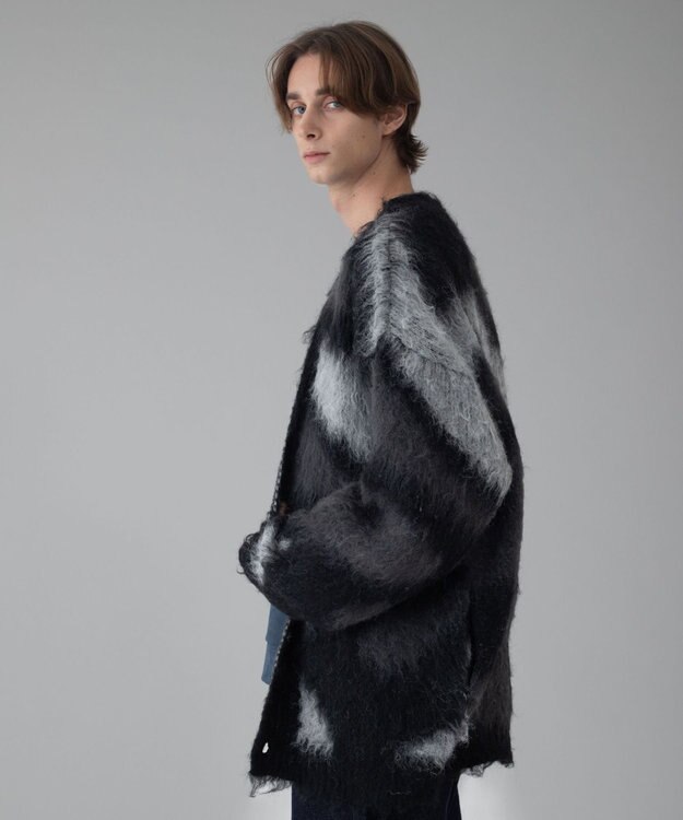 WEGO 【ユニセックス着用ITEM/MLサイズ展開】モヘアタッチパターンカーディガン ブラック