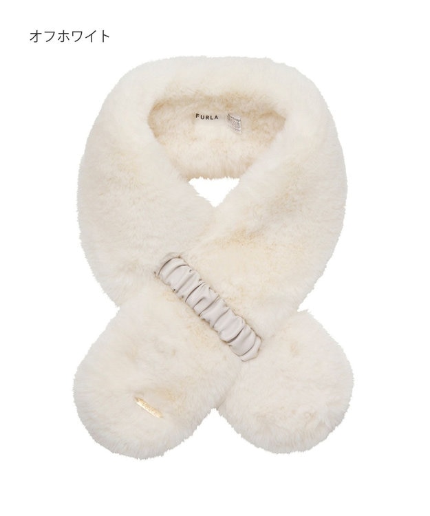 FURLA（フルラ）ファーマフラー 差し込み フェイクレザー ロゴプレート