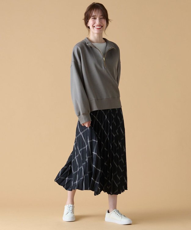 ANY 【洗濯機可】クロップド丈ダンボールハーフジッププルオーバー モカ