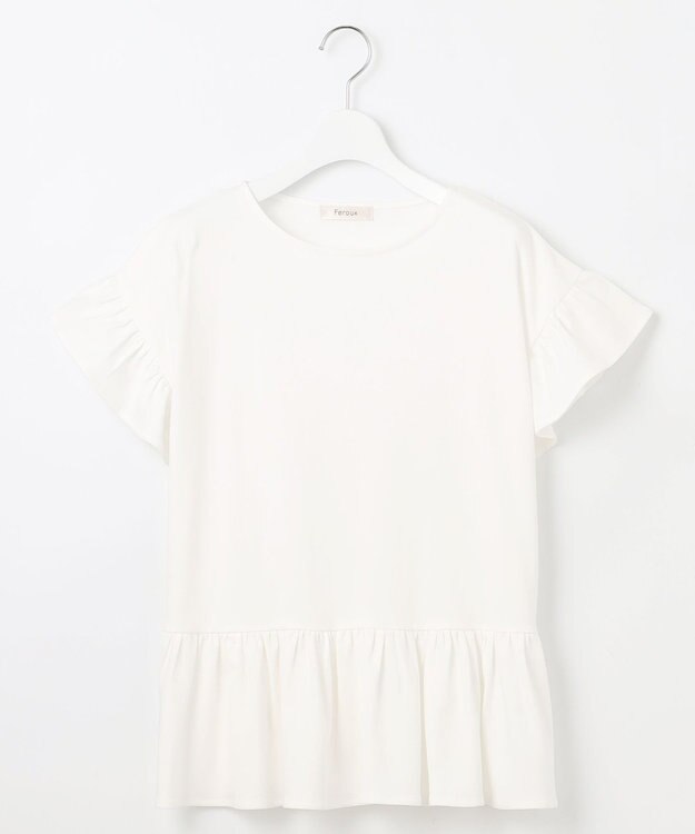Feroux 【UVケア】フリルスリーブペプラム カットソー ホワイト系