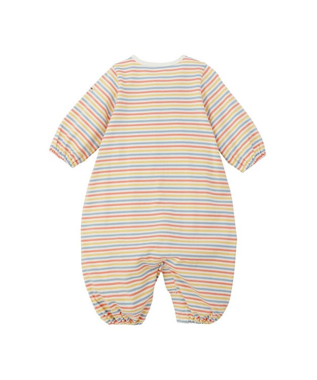 MIKI HOUSE HOT BISCUITS 【50-60cm】 みじんボーダー ワンポイント刺繍 ツーウェイオール マルチカラー