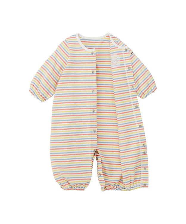 MIKI HOUSE HOT BISCUITS 【50-60cm】 みじんボーダー ワンポイント刺繍 ツーウェイオール マルチカラー