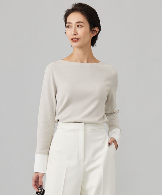 ICB L 【洗える】 クロスコンビ デザインニットプルオーバー トープ系