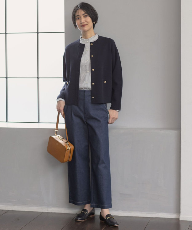 J.PRESS LADIES 【洗える】VIS/PE ROME ニット カーディガン ダークネイビー系