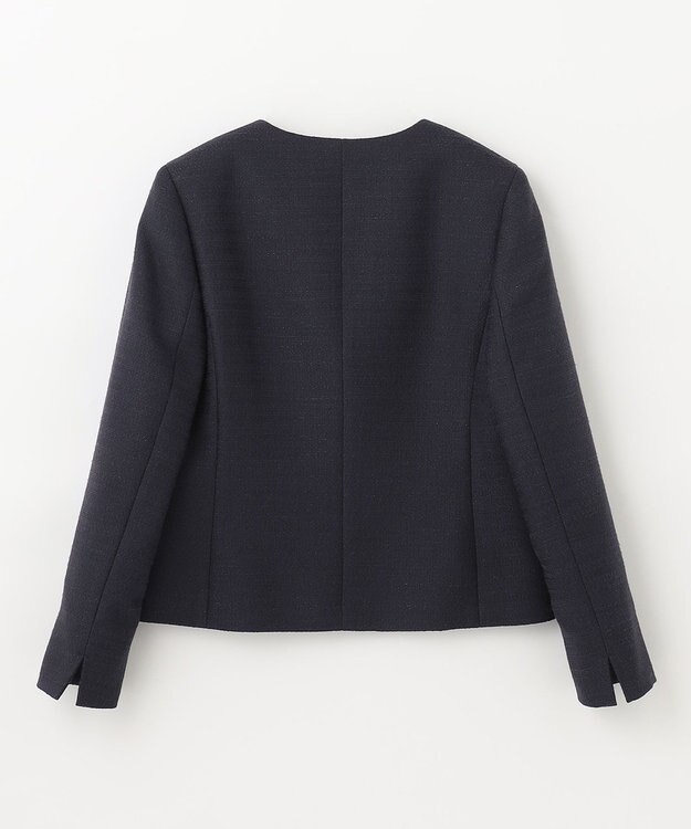 ANY ライトツイード　Ｖネックノーカラージャケット ネイビー