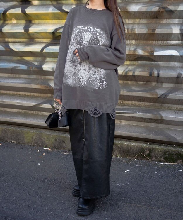 WEGO クラッシュBIGプリントニットプルオーバー スミクロ