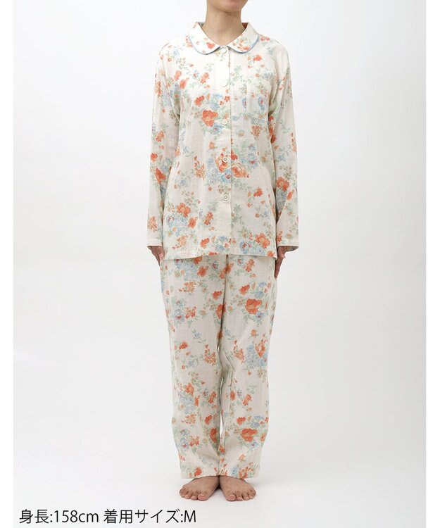 Wing パジャマ 長袖 長ズボン 綿100％ 二重ガーゼ素材 レディース EP7033 ウイング／ワコール クリーム